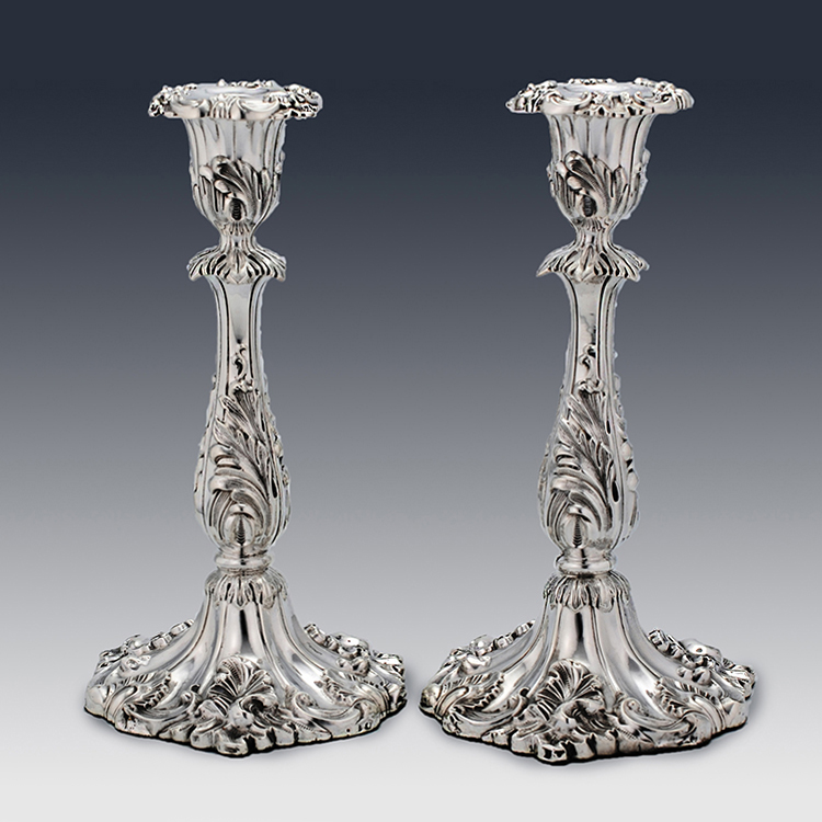Pair of Victorian antique sterling silver candlesticks by Thomas Bradbury