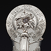 Silver coffee pot lid with engraving floral detail and acanthus leaf thumb rest