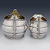 Bulbous design bordered detail silver cream jug and sugar bowl with gilt interiors
